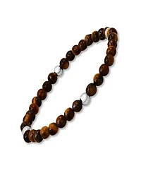 Steeltime Men's Sterling Silver and Tiger Eye Beaded Stretch Bracelet