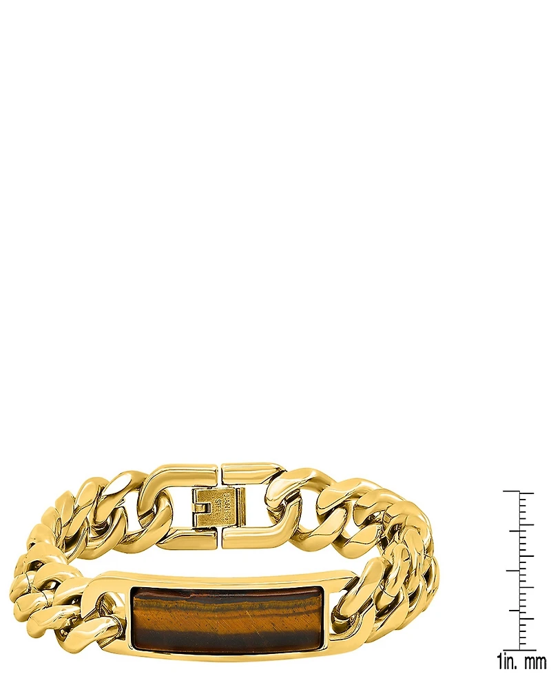 Steeltime Men's 18K Gold-Plated and Stainless-Steel Cuban Chain and Tiger Eye Id Bracelet