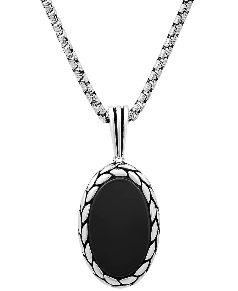 Steeltime Men's Simulated Black Onyx Oval Pendant Necklace