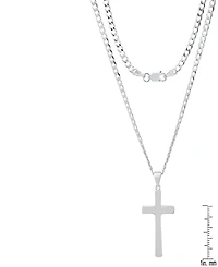 Steeltime Unisex Sterling Silver Cuban Superflat Chain and Cross Pendant Necklace