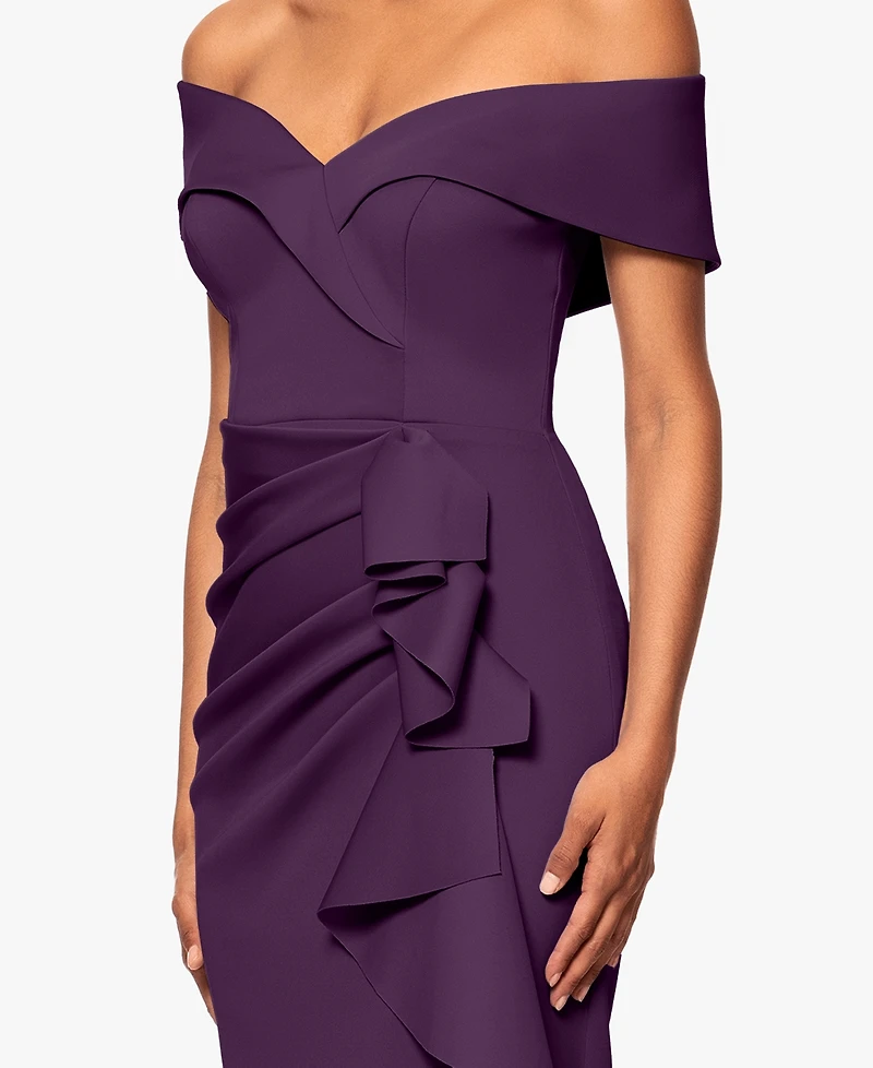 Xscape Scuba Off-The-Shoulder Gown