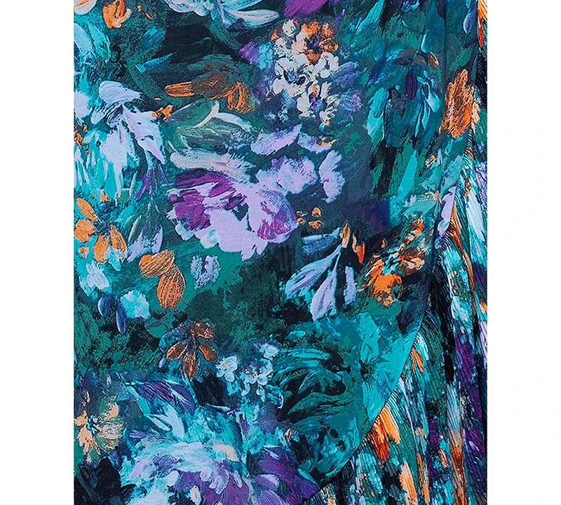 Xscape Plus Printed Ruffled Sleeveless Maxi Dress