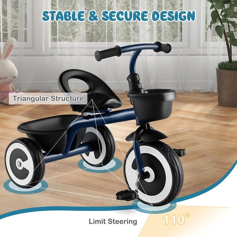 Toddler Tricycle with Adjustable Seat Storage Baskets for 1.5-5 Years Old