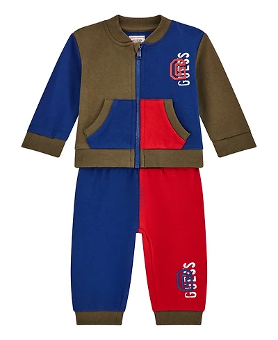 Guess Baby Boys 2-Piece Long Sleeve Active Zip Up Top and Sweatpants Set