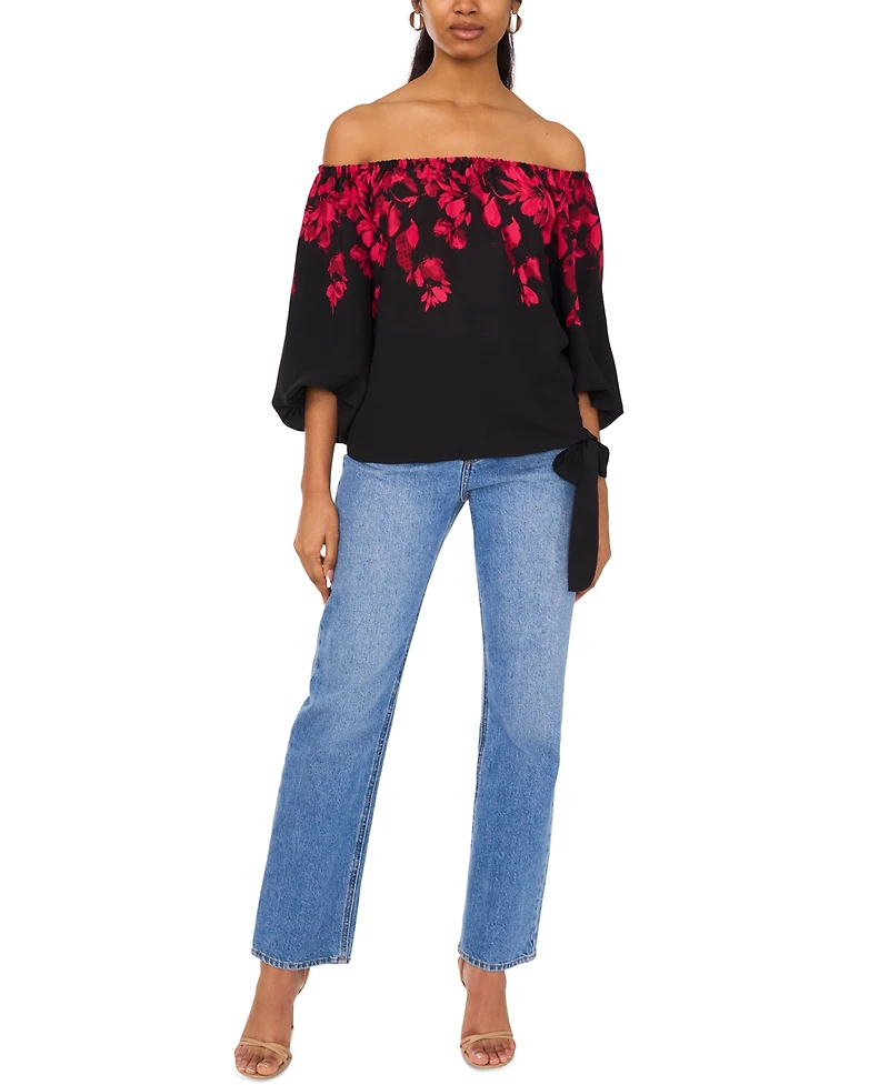 Sam & Jess Women's Off-The-Shoulder Floral Tie-Hem Top