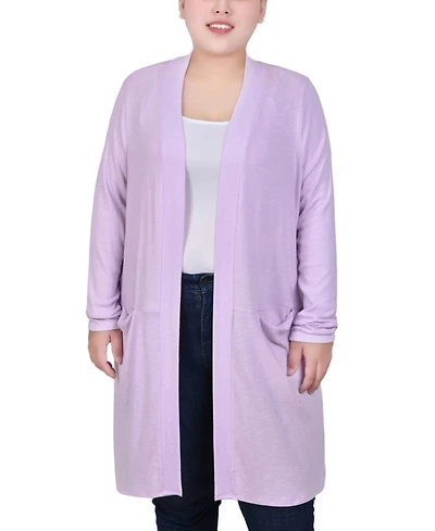 Ny Collection Plus Long Sleeve Knee Length Cardigan Sweater