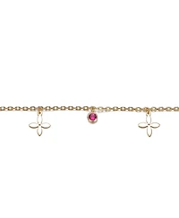 14K Gold Plated with Red Cubic Zirconia and Floral Charm Bracelet