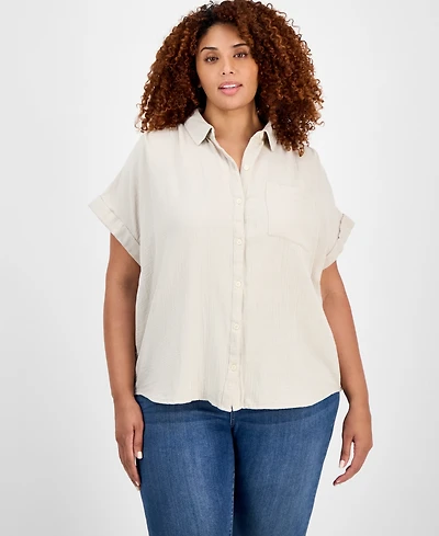 Style & Co Plus Size Button-Front Short-Sleeve Shirt, Exclusively at Macy's
