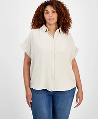 Style & Co Plus Size Button-Front Short-Sleeve Shirt, Exclusively at Macy's