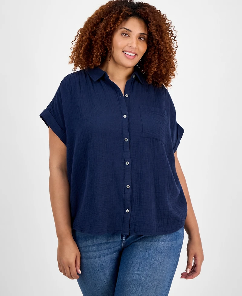 Style & Co Plus Size Button-Front Short-Sleeve Shirt, Exclusively at Macy's