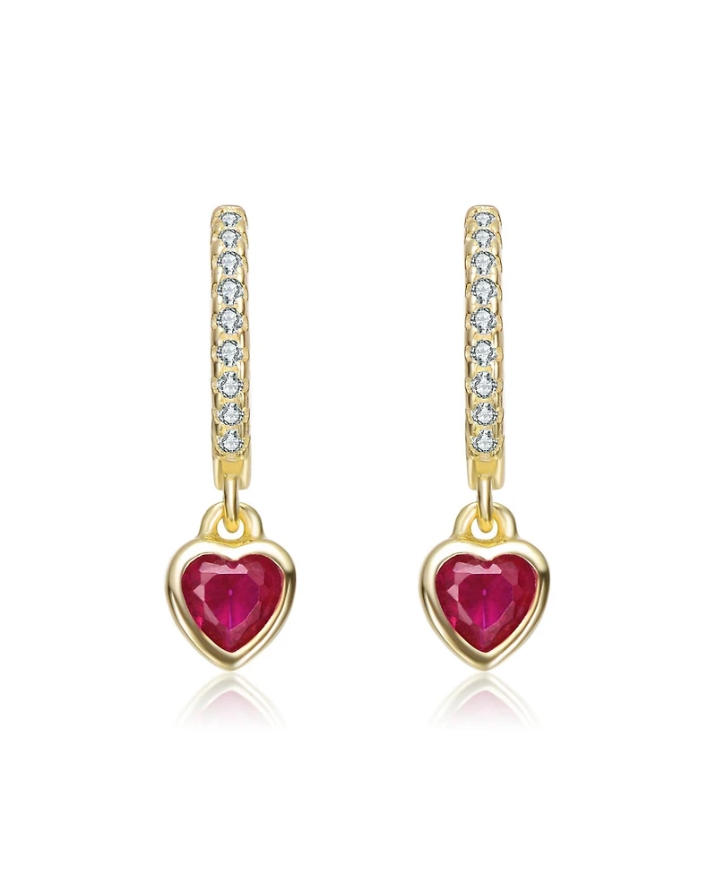 Kids 14K Gold Plated Colored Heart Cubic Zirconia Drop Earrings with Clear Cz Accents