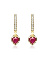 Kids 14K Gold Plated Colored Heart Cubic Zirconia Drop Earrings with Clear Cz Accents