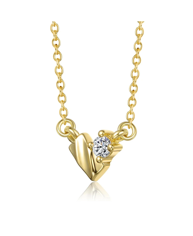 Sterling Silver 14K Gold Plated with Clear Moissanite Rectangluar Pendant Necklace.