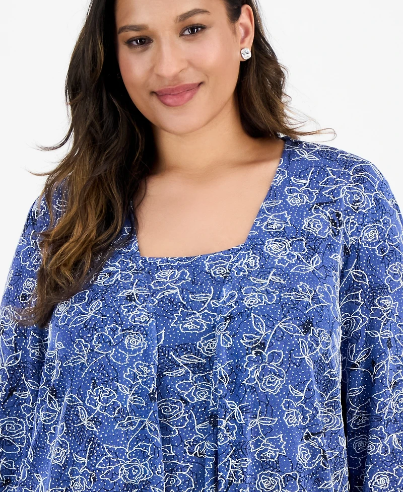Alex Evenings Plus Printed Tank Top & Jacket Set