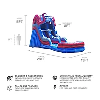 JumpOrange 15 Ocean Battle Tall Water Slide with Detachable Deep Pool, Big Kids and Adults, Commercial Grade, Outdoor Backyard Water Park, Indoor Use,