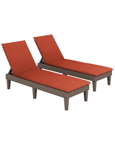 Gymax 2PCS Patio Lounge Chair Recliner Chair w/ 3-Position Adjustable Backrest & Cushion