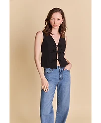 endless rose Women's Front Bow Tie Stretch Top