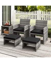 Slickblue 2 Pieces Patio Pe Rattan Ottomans with Soft Zippered Cushions for Deck