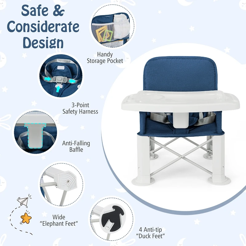 Slickblue Toddler Portable Booster Seat with Straps and Double Tray