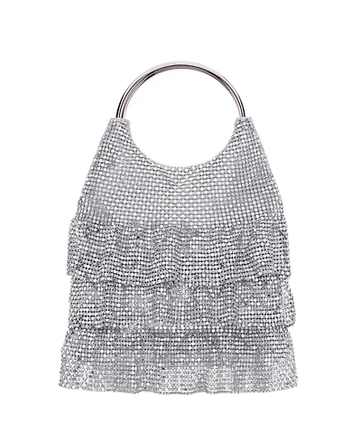 Nina 3-Tiered Crystal Mesh Ruffle Pouch Bag