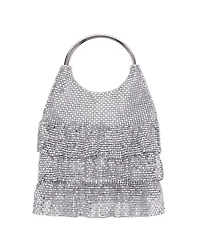 Nina 3-Tiered Crystal Mesh Ruffle Pouch Bag