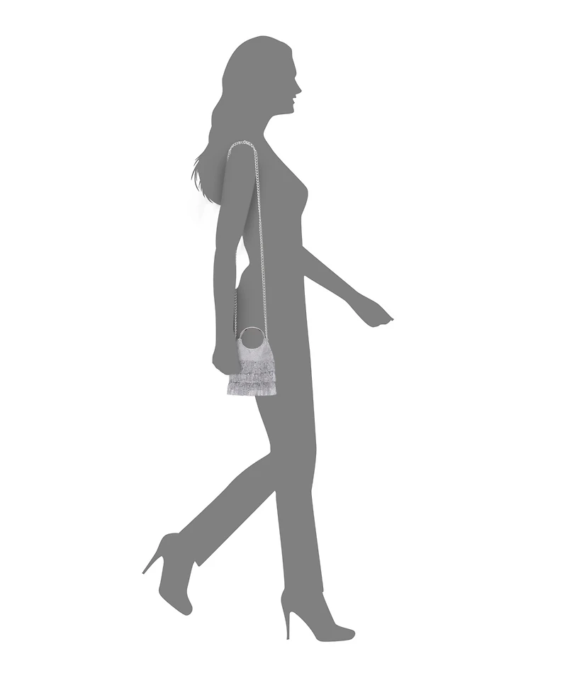 Nina 3-Tiered Crystal Mesh Ruffle Pouch Bag