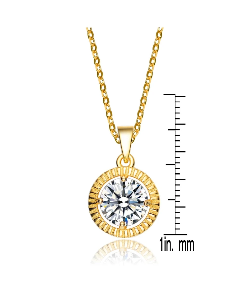 Cubic Zirconia Sterling Silver Gold Plated Classic Round Pendant