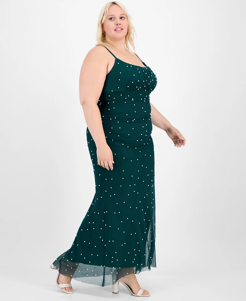 B Darlin Trendy Plus Emma Faux-Pearl Beaded Gown