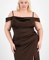 B Darlin Trendy Plus Off-The-Shoulder Satin Gown