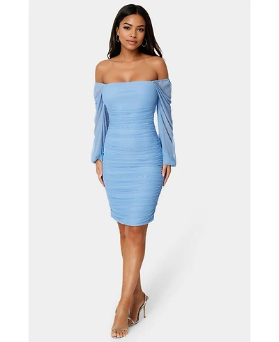 Bebe Women's Blouson Sleeve Ruched Midi Dress
