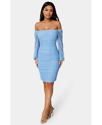 Bebe Women's Blouson Sleeve Ruched Midi Dress