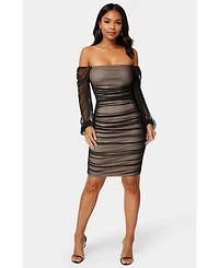 Bebe Women's Blouson Sleeve Ruched Midi Dress