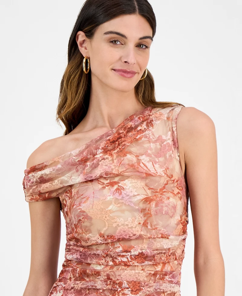 14th Place Juniors' Sheer Floral-Print Off-The-Shoulder Dress