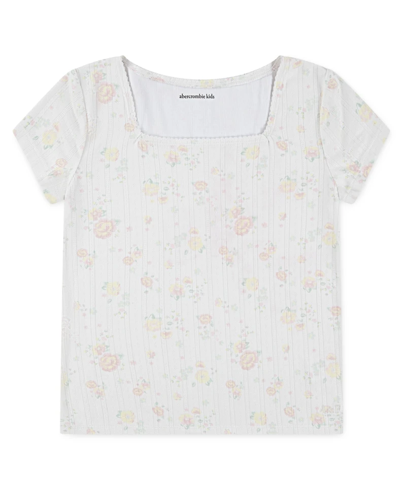 abercrombie kids Girls Pointelle Knit Square Neck T-Shirt