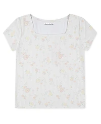 abercrombie kids Girls Pointelle Knit Square Neck T-Shirt