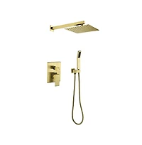 Rainsken Brushed Gold Shower System, Bathroom 10 Inches Rain Shower Head with Handheld Combo Set, Wall Mounted High Pressure Rainfall Dual Shower Head
