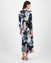 14th Place Juniors' Long-Sleeve Floral-Print Ruched-Front Dress