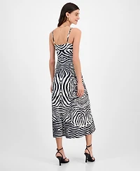 14th Place Juniors' Zebra-Print Ruched V-Neck Midi Dress