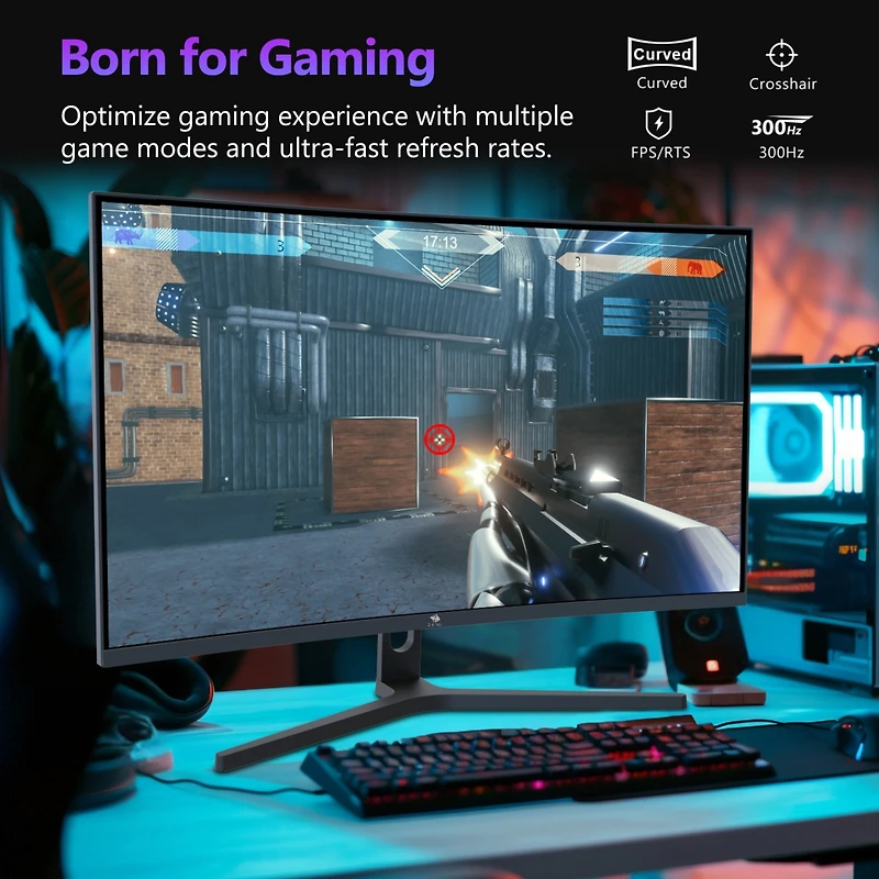 Z-edge UG27H-Black 27 inch 1080P Full Hd 1920 x 1080 300 Hz 1 ms Curved Gaming Monitor, 16.7 Million Display Colors, FreeSync, Ultra-Slim Beze