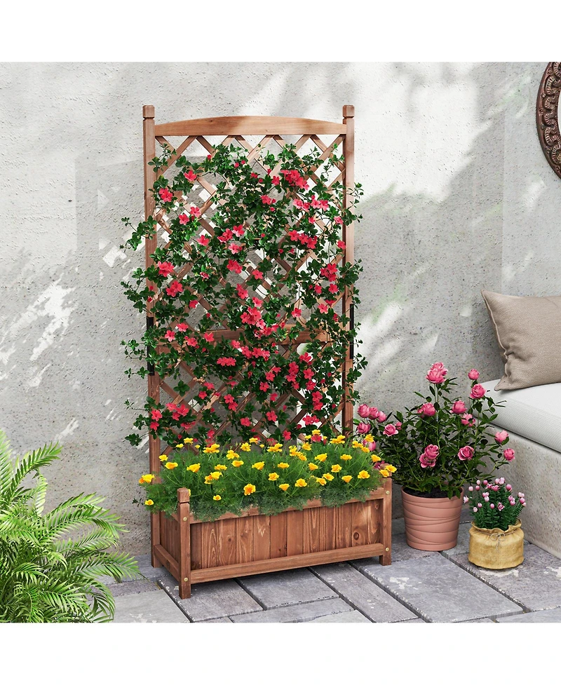 Raised Garden Bed with Diamond Lattice Trellis and Drainage Holes