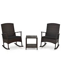 3 Piece Patio Rocking Set Wicker Rocking Chairs with 2-Tier Coffee Table