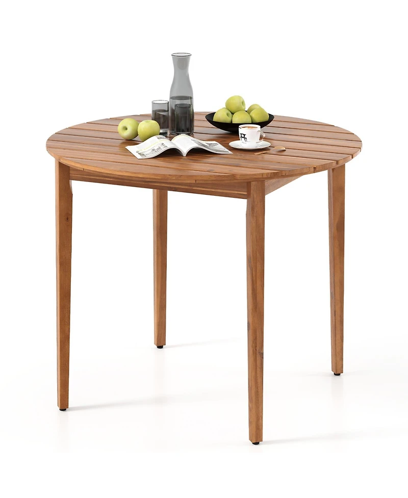 Slickblue Acacia Wood Round Outdoor Dining Table for 4 People