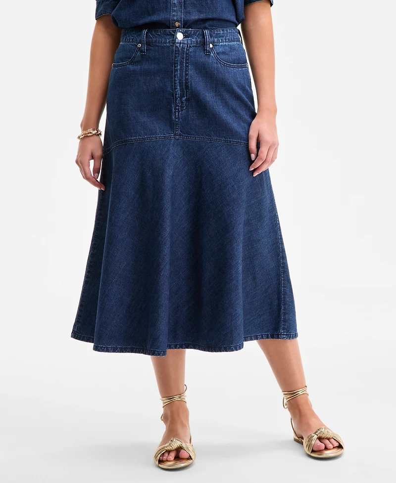 On 34th Women's Denim Flared Midi Skirt, Exclusively at Macy's