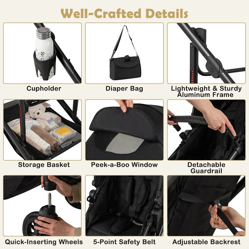 Slickblue Toddler 3-in-1 Folding Convertible Newborn Stroller with Detachable Bassinet