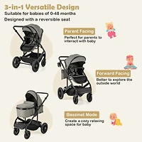 Slickblue Toddler 3-in-1 Folding Convertible Newborn Stroller with Detachable Bassinet