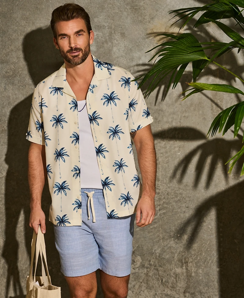 Cubavera Men's Palm Tree Print Short-Sleeve Button-Down Shirt