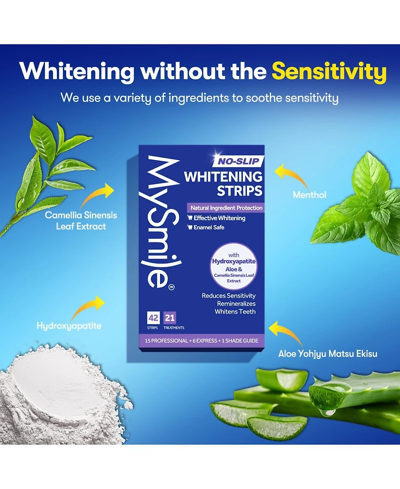 MySmile Teeth Whitening Strips, Hydroxyapatite-Infuse Strips, Non-Sensitive Teeth Whitening with Natural Ingredients, Enamel-Safe, Non-Slip (14 Sets)