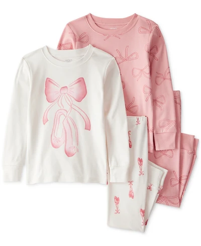 Carter's Toddler Girls Ballerina-Print Snug-Fit Cotton Pajamas, 4 Piece Set