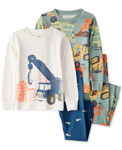 Carter's Toddler Boys Construction-Print Snug-Fit Cotton Pajamas, 4 Piece Set