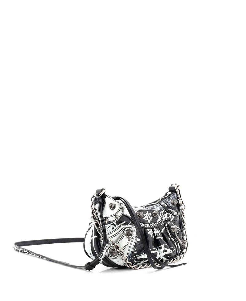 Pre-Owned Balenciaga Mini Le Cagole Graffiti Giant Studs Shoulder Bag Leather